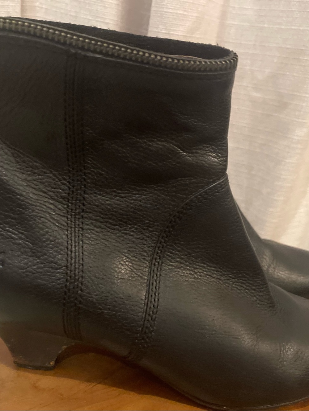 Frye Women’s Black Leather Ankle Bootie with Subtle Heel